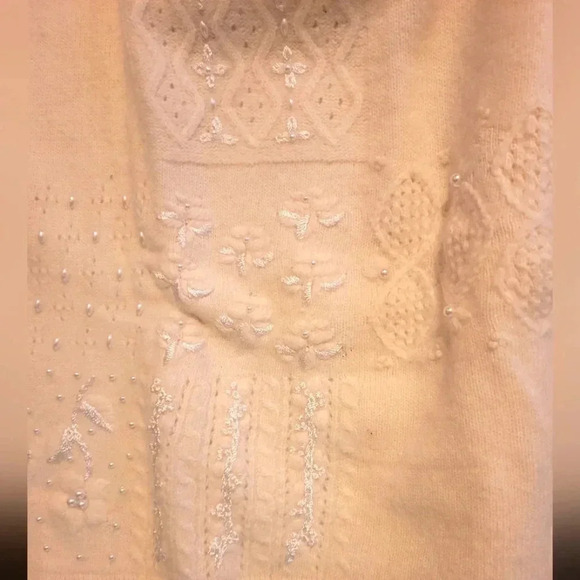 MARISA CHRISTINA Classics Cream Lambswool Angora pearls embroidery sweater XL - Picture 9 of 13